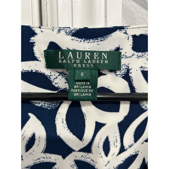 Lauren Ralph Lauren Womens Faux Wrap Navy White Patterned Dress 3/4 Sleeves Sz 6 - Picture 5 of 9